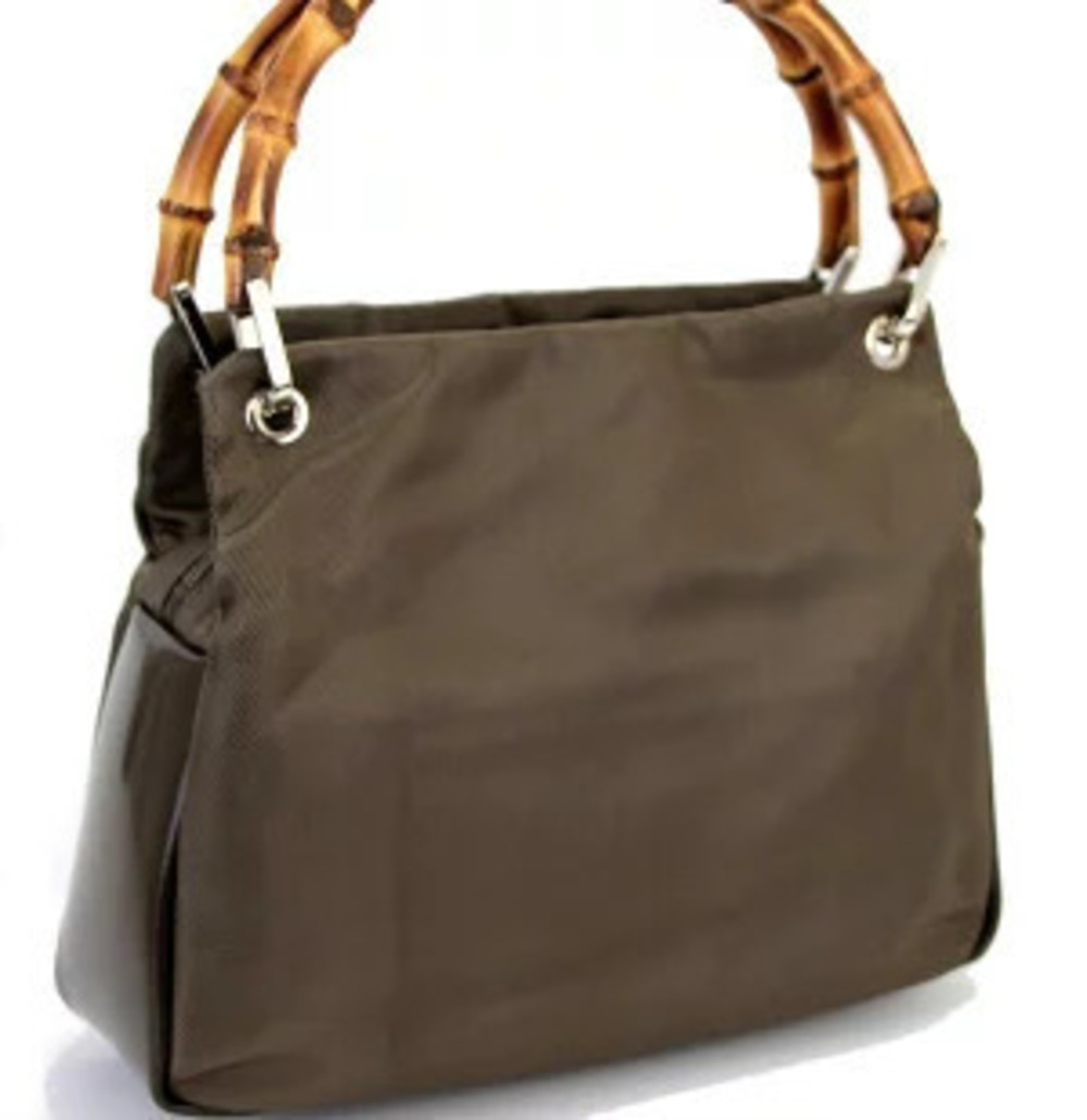 Gucci x Olive Bamboo Canvas Leather Handbag Black
